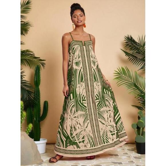 New Women's Casual Floral Print Spaghetti Strap Dress For Vacation,Women C - Picture 8 of 9